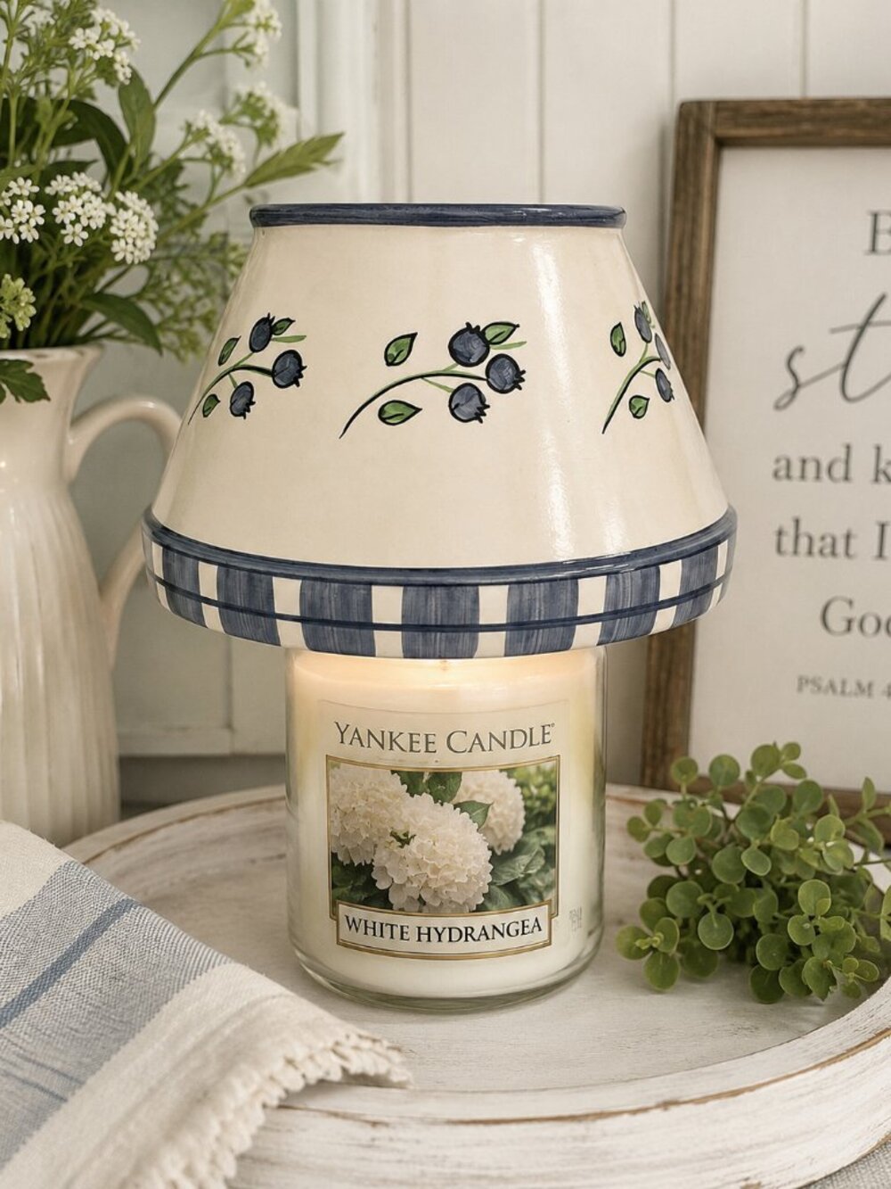 Vintage Blueberry Ceramic Jar Candle Shade Topper Large Farmhouse Cottage Decor